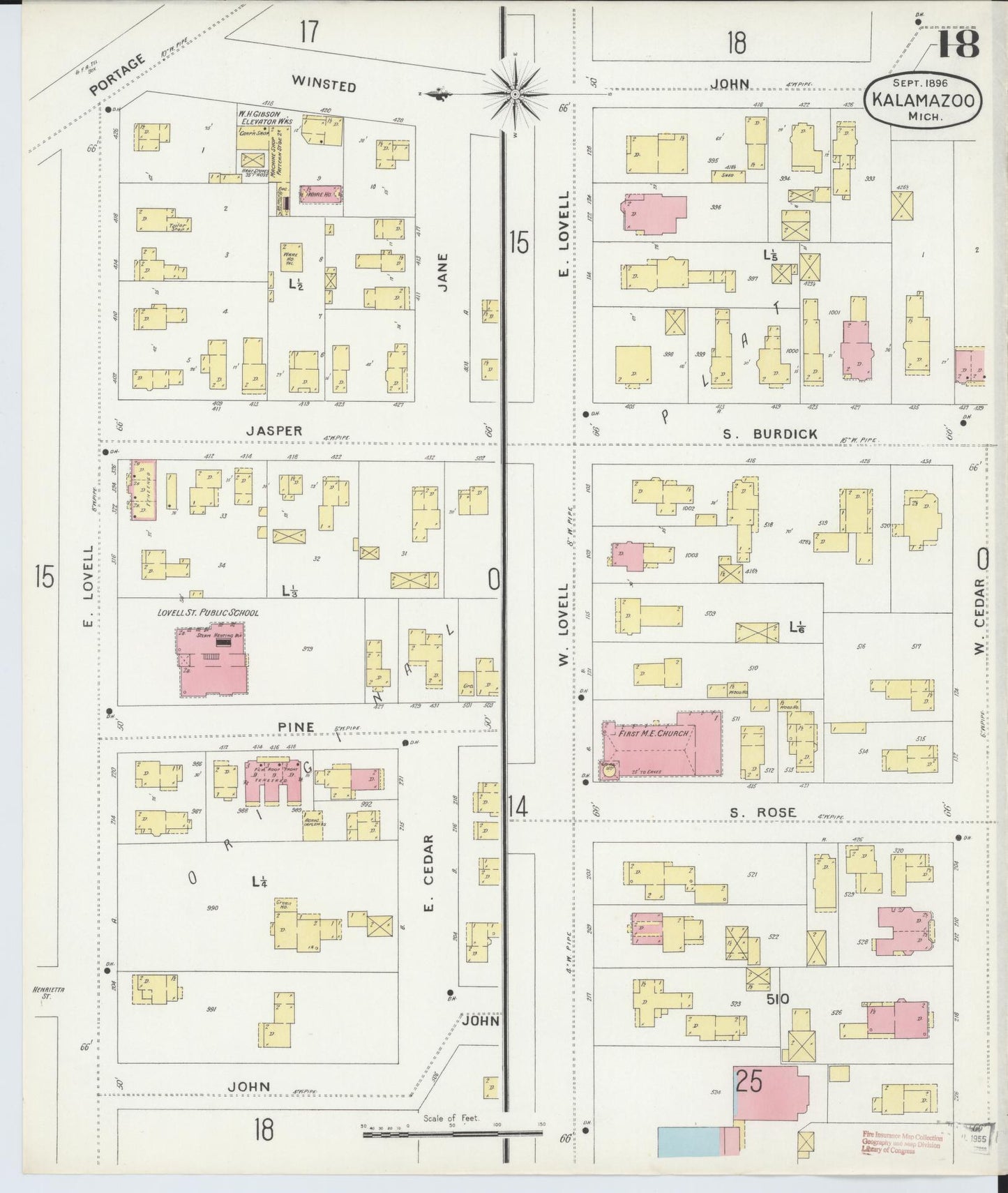 Sanborn Fire Insurance Map from Kalamazoo, Kalamazoo County, Michigan (1896), Sheet #0018 - Complete Map Set gallery image, historic Sanborn map, vintage wall art, Michigan Michigan
