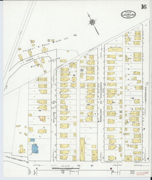 Sanborn Fire Insurance Map from Laurium, Houghton County, Michigan (1917), Sheet #0016 - Historic Sanborn Fire Insurance Map Print, vintage old map wall art, antique decor, genealogy gift, Michigan Michigan map