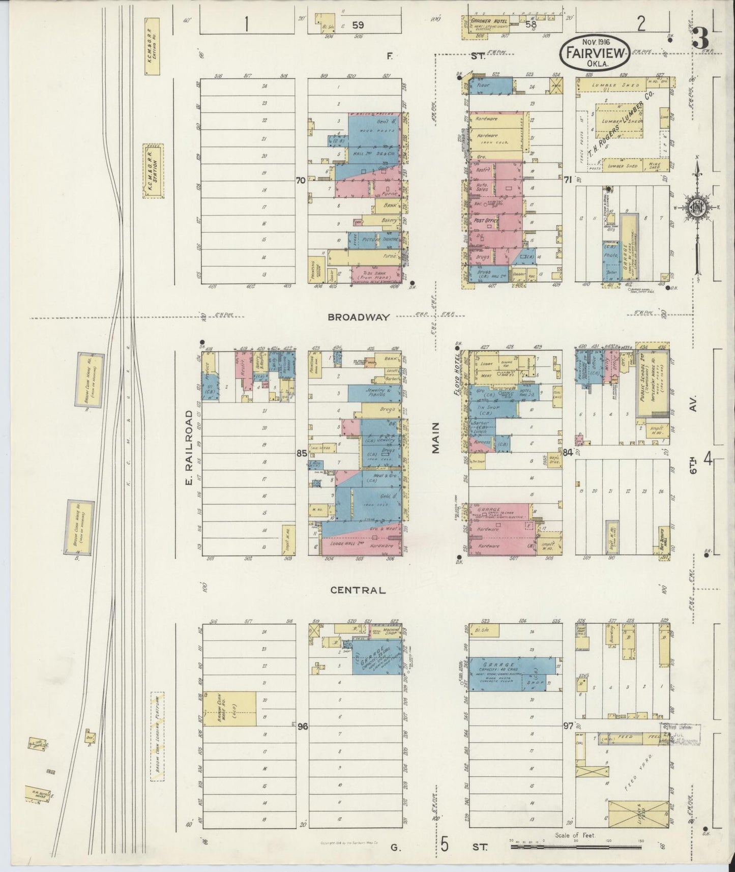Sanborn Fire Insurance Map from Fairview, Major County, Oklahoma (1916), Sheet #0003 - Complete Map Set gallery image, historic Sanborn map, vintage wall art, Oklahoma Oklahoma