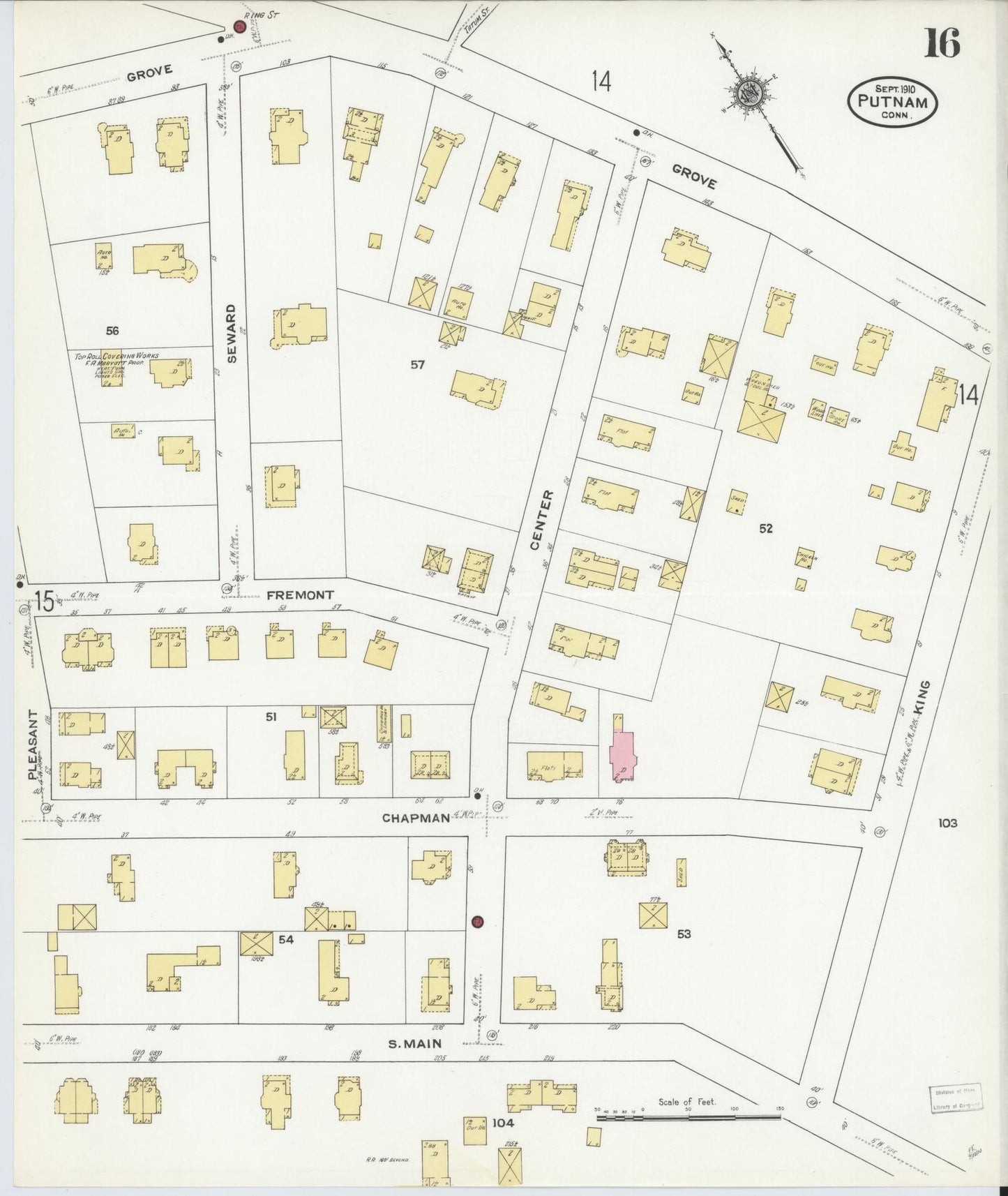 Sanborn Fire Insurance Map from Putnam, Windham County, Connecticut (1910), Sheet #0016 - Complete Map Set gallery image, historic Sanborn map, vintage wall art, Connecticut Connecticut