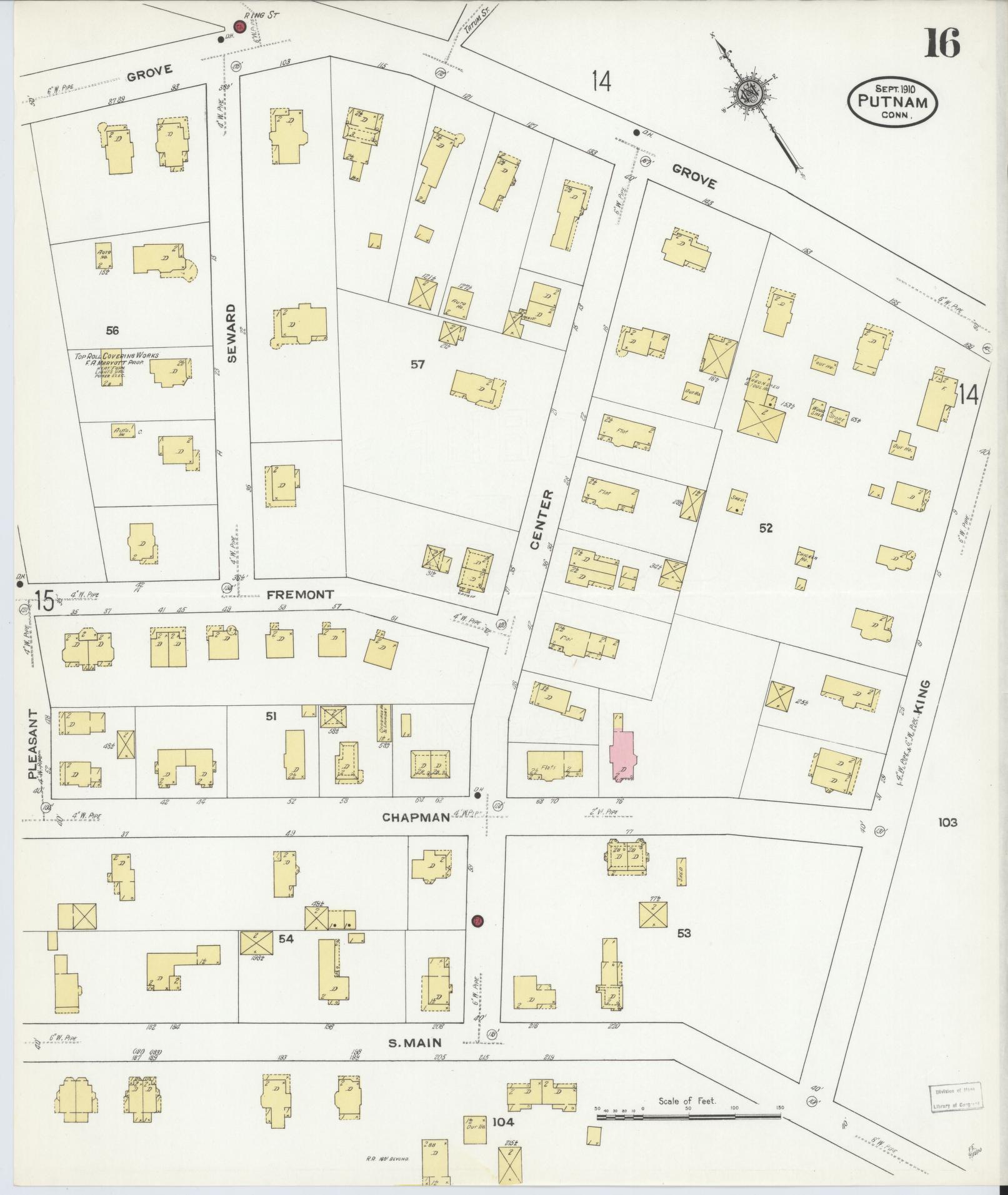 Sanborn Fire Insurance Map from Putnam, Windham County, Connecticut (1910), Sheet #0016 - Complete Map Set gallery image, historic Sanborn map, vintage wall art, Connecticut Connecticut