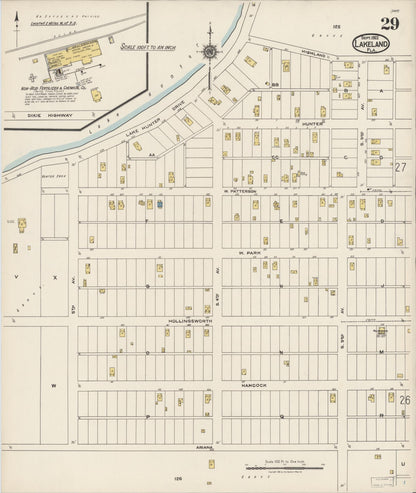 Sanborn Fire Insurance Map from Lakeland, Polk County, Florida (1922), Sheet #0029 - Complete Map Set gallery image, historic Sanborn map, vintage wall art, Florida Florida