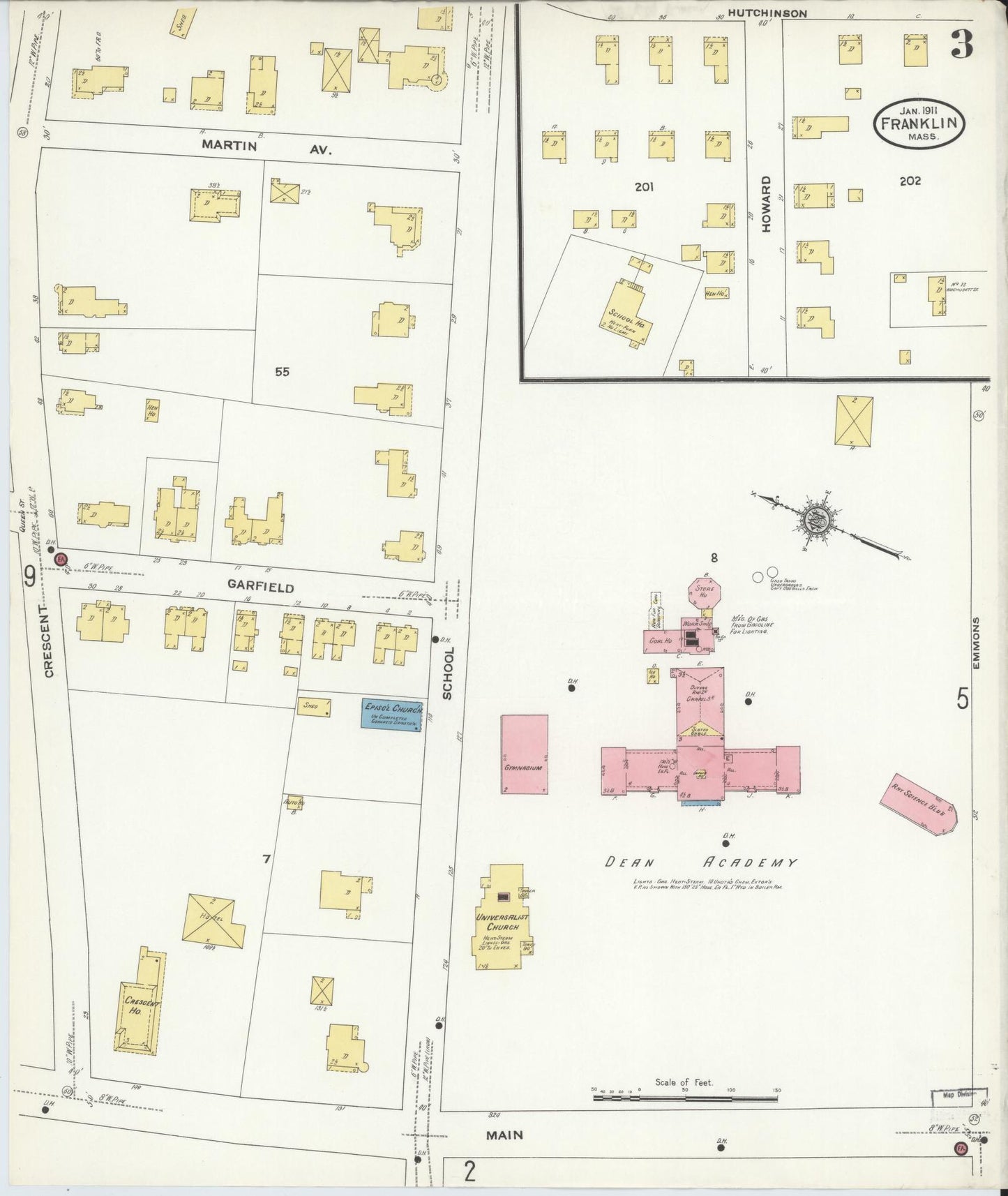 Sanborn Fire Insurance Map from Franklin, Norfolk County, Massachusetts (1911), Sheet #0003 - Complete Map Set gallery image, historic Sanborn map, vintage wall art, Massachusetts Massachusetts