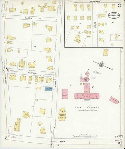 Sanborn Fire Insurance Map from Franklin, Norfolk County, Massachusetts (1911), Sheet #0003 - Complete Map Set gallery image, historic Sanborn map, vintage wall art, Massachusetts Massachusetts