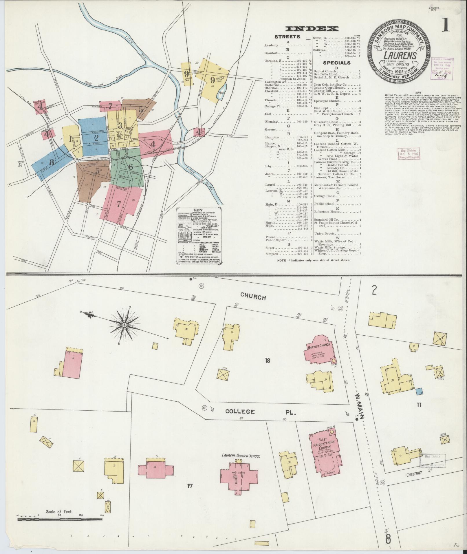 Sanborn Fire Insurance Map from Laurens, Laurens County, South Carolina. (1906) – Historic Sanborn Fire Insurance Map Print