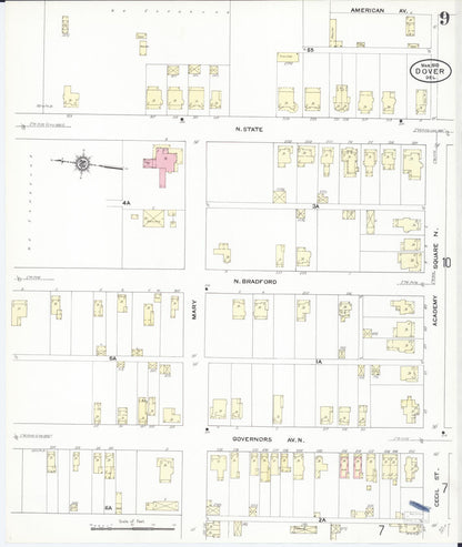 Sanborn Fire Insurance Map from Dover, Kent County, Delaware (1910), Sheet #0009 - Complete Map Set gallery image, historic Sanborn map, vintage wall art, Delaware Delaware