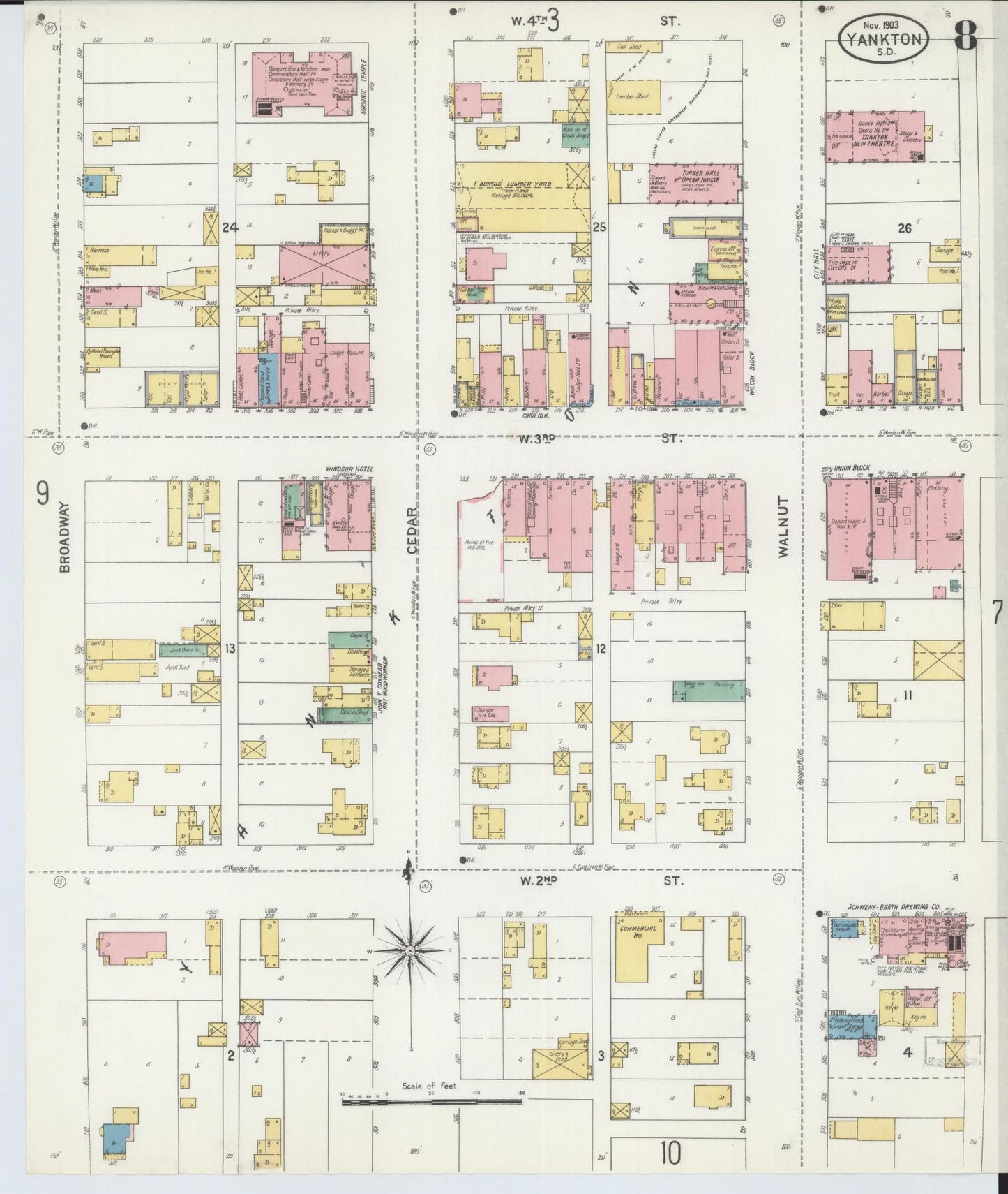 Sanborn Fire Insurance Map from Yankton, Yankton County, South Dakota (1903), Sheet #0007 - Complete Map Set gallery image, historic Sanborn map, vintage wall art, South Dakota South Dakota