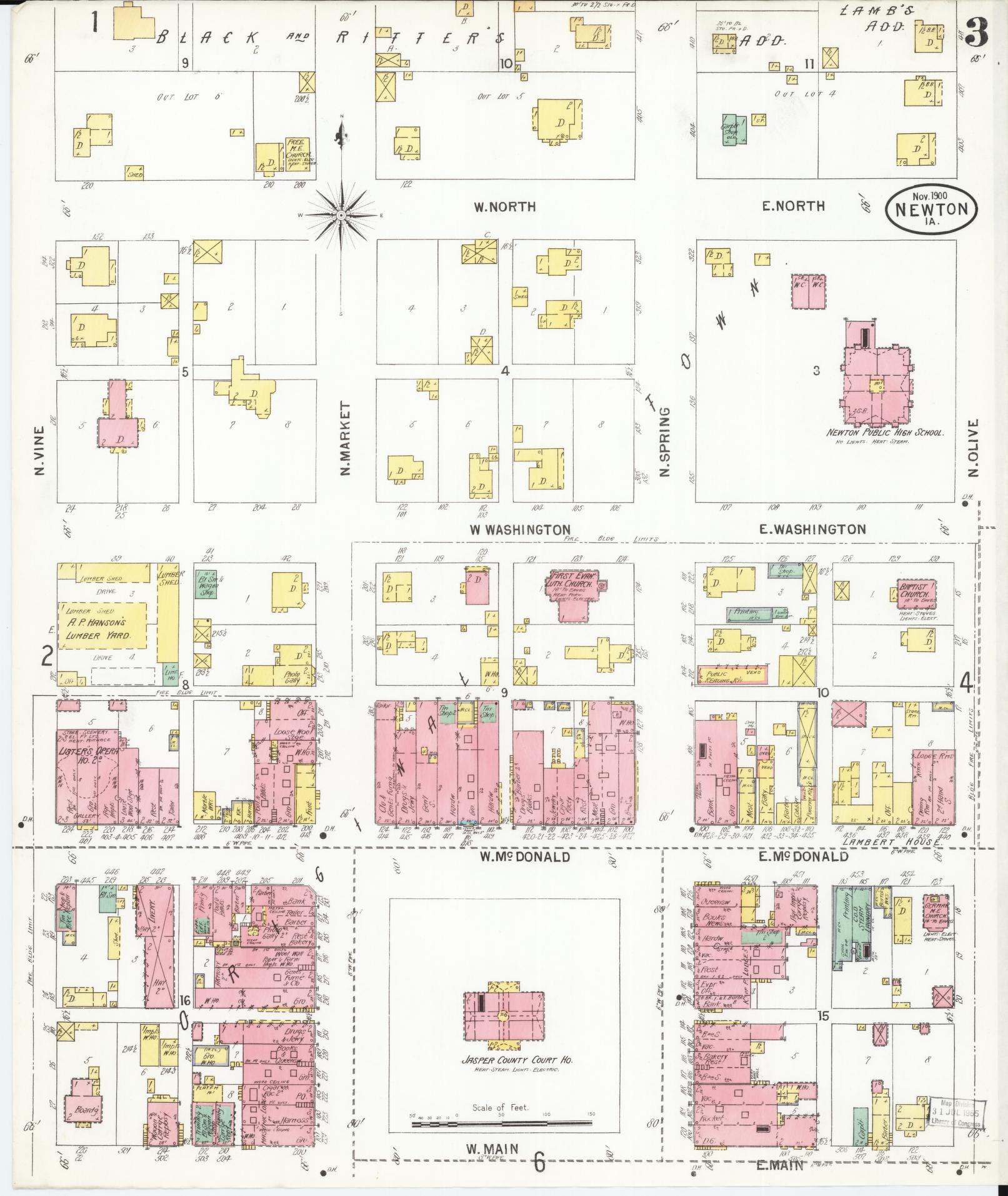Sanborn Fire Insurance Map from Newton, Jasper County, Iowa (1900), Sheet #0003 - Historic Sanborn Fire Insurance Map Print