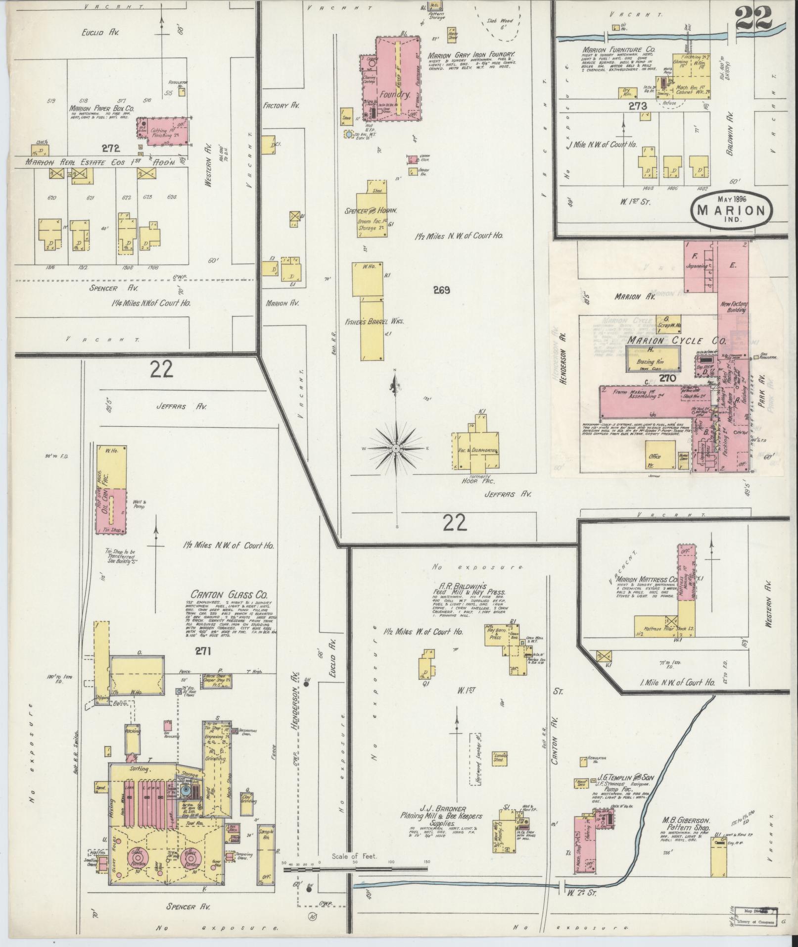 Sanborn Fire Insurance Map from Marion, Grant County, Indiana (1896), Sheet #0022 - Historic Sanborn Fire Insurance Map Print, vintage old map wall art, antique decor, genealogy gift, Indiana Indiana map