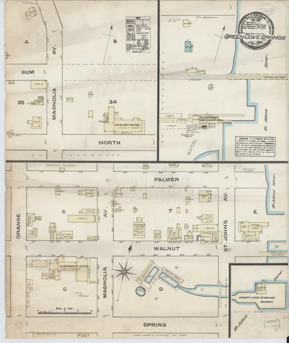 Sanborn Fire Insurance Map from Green Cove Springs, Clay County, Florida (1884), Sheet #0001 - Historic Sanborn Fire Insurance Map Print, vintage old map wall art, antique decor, genealogy gift, Florida Florida map
