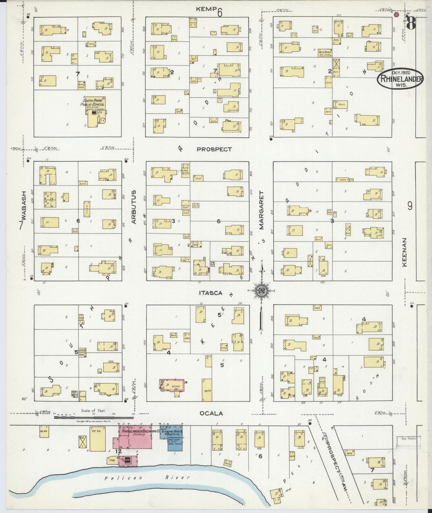 Sanborn Fire Insurance Map from Rhinelander, Oneida County, Wisconsin (1920), Sheet #0008 - Complete Map Set gallery image, historic Sanborn map, vintage wall art, Wisconsin Wisconsin
