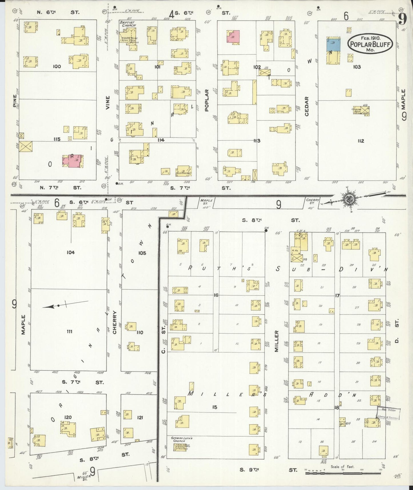 Sanborn Fire Insurance Map from Poplar Bluff, Butler County, Missouri (1910), Sheet #0009 - Complete Map Set gallery image, historic Sanborn map, vintage wall art, Missouri Missouri