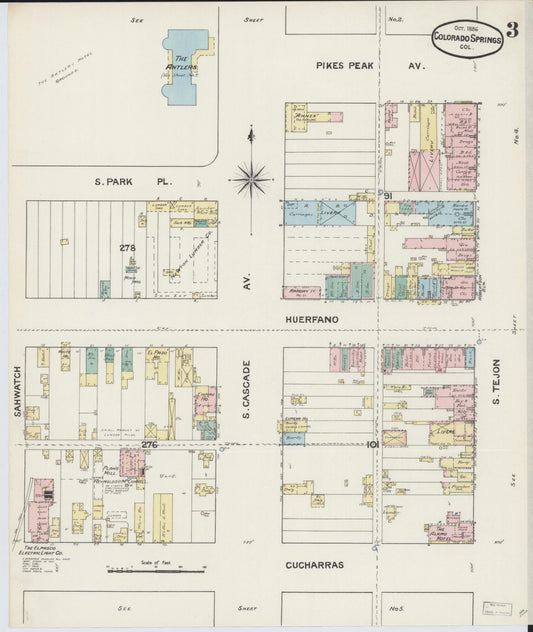 Sanborn Fire Insurance Map from Colorado Springs, El Paso County, Colorado (1888), Sheet #0003 - Historic Sanborn Fire Insurance Map Print, vintage old map wall art, antique decor, genealogy gift, Colorado Colorado map