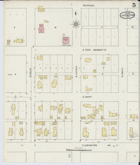 Sanborn Fire Insurance Map from Ludington, Mason County, Michigan (1895), Sheet #0005 - Historic Sanborn Fire Insurance Map Print, vintage old map wall art, antique decor, genealogy gift, Michigan Michigan map