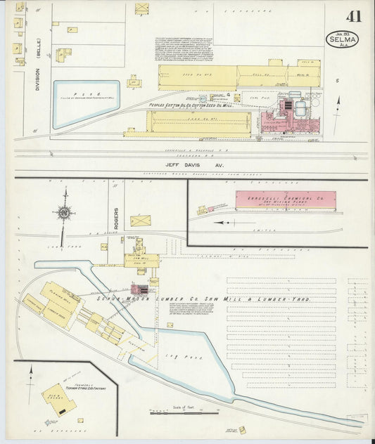 Sanborn Fire Insurance Map from Selma, Dallas County, Alabama (1913), Sheet #0041 - Historic Sanborn Fire Insurance Map Print, vintage old map wall art, antique decor, genealogy gift, Alabama Alabama map
