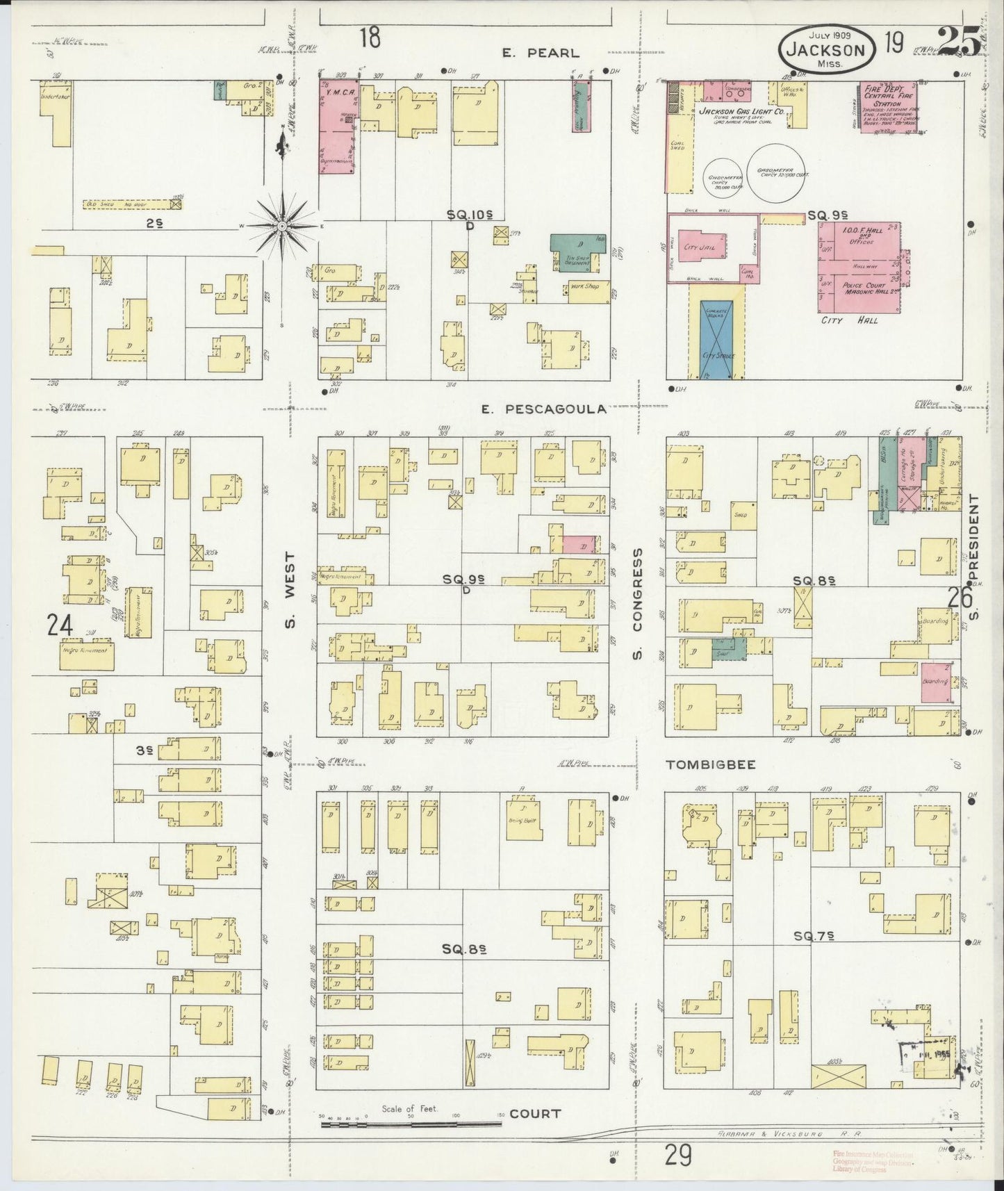 Sanborn Fire Insurance Map from Jackson, Hinds County, Mississippi (1909), Sheet #0025 - Complete Map Set gallery image, historic Sanborn map, vintage wall art, Mississippi Mississippi