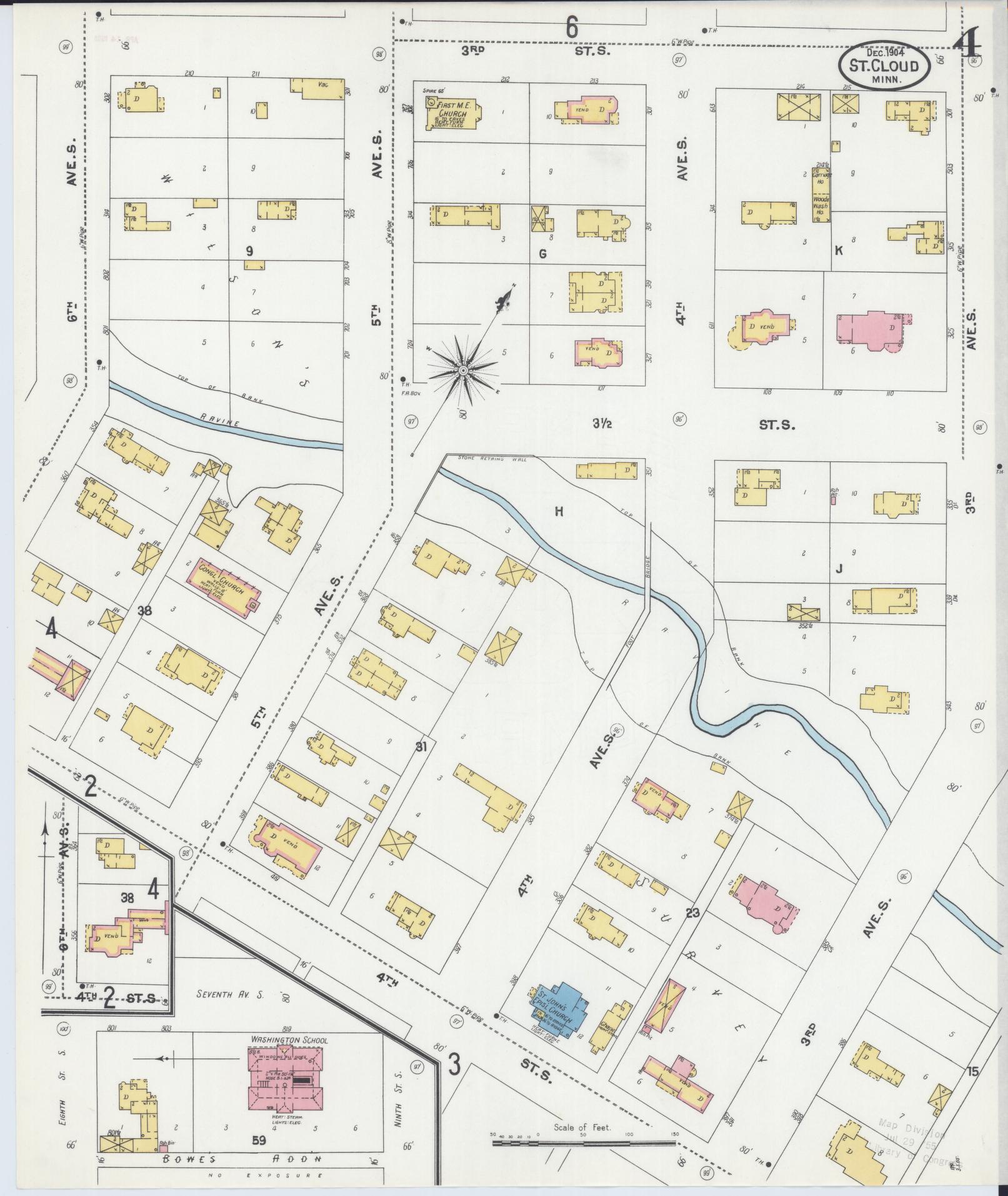 Sanborn Fire Insurance Map from Saint Cloud, Stearns, Benton, and Sherburne Counties, Minnesota (1904), Sheet #0004 - Complete Map Set gallery image, historic Sanborn map, vintage wall art, Minnesota Minnesota