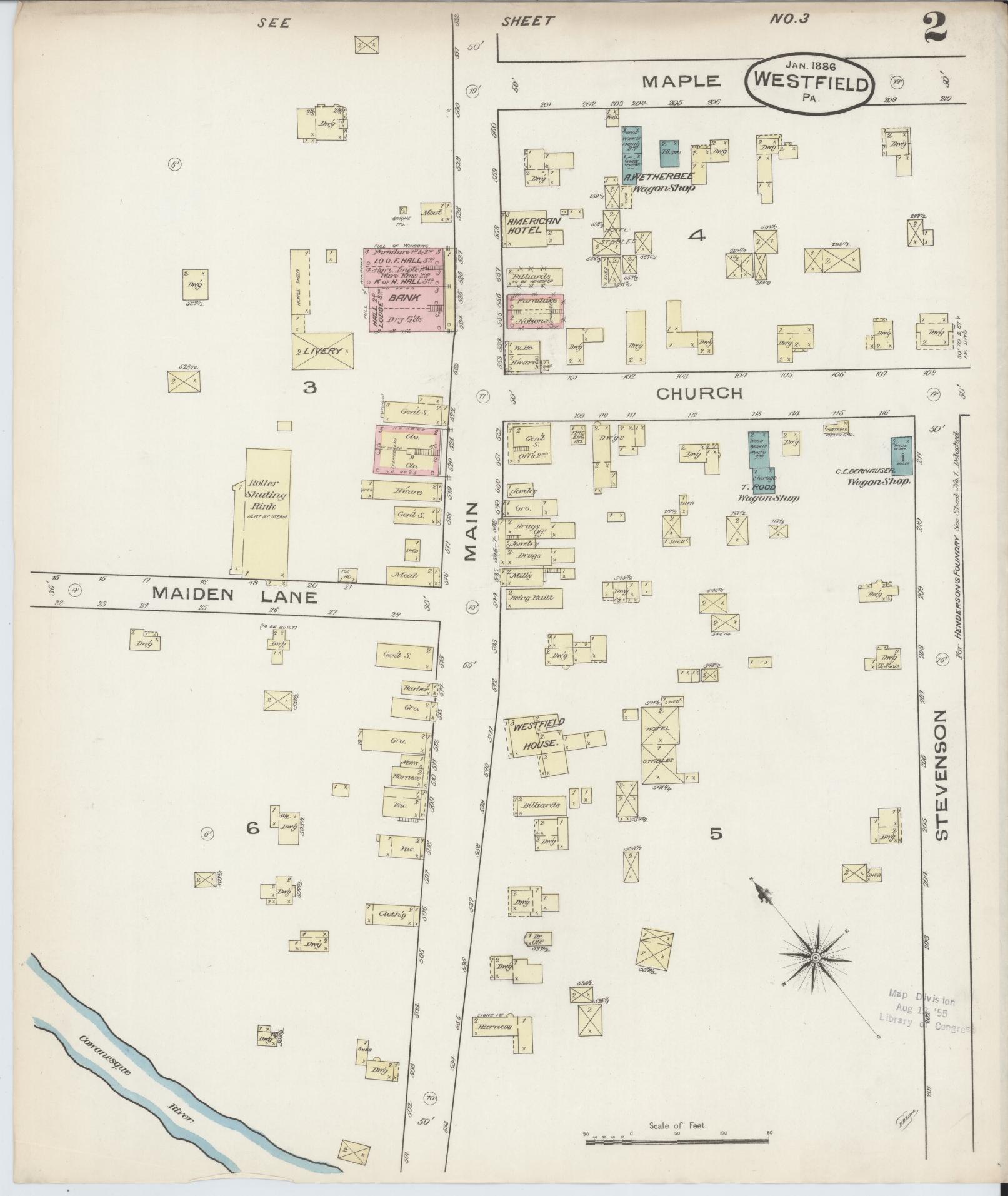 Sanborn Fire Insurance Map from Westfield, Tioga County, Pennsylvania (1886), Sheet #0002 - Complete Map Set gallery image, historic Sanborn map, vintage wall art, Pennsylvania Pennsylvania