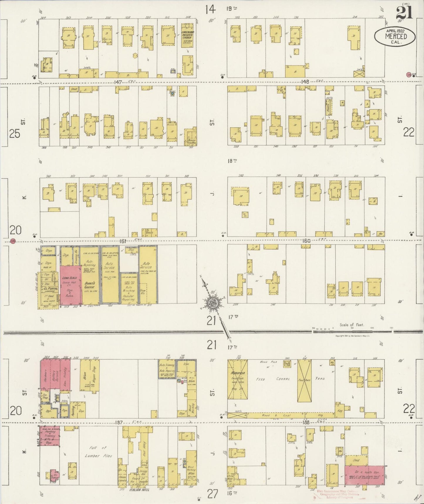 Sanborn Fire Insurance Map from Merced, Merced County, California (1922), Sheet #0021 - Historic Sanborn Fire Insurance Map Print, vintage old map wall art, antique decor, genealogy gift, California California map