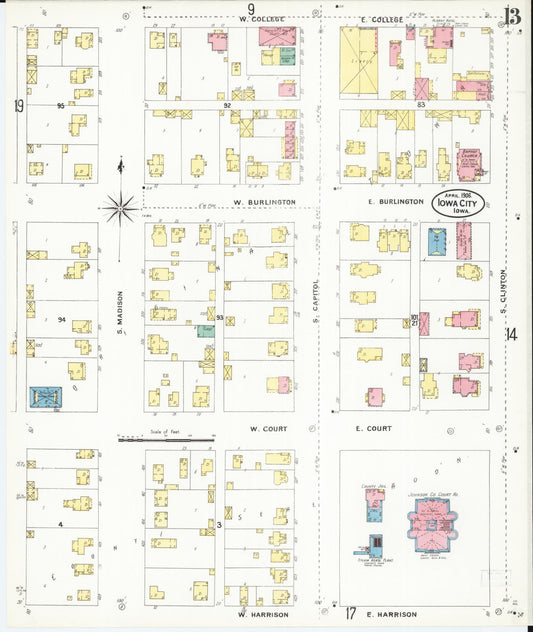 Sanborn Fire Insurance Map from Iowa City, Johnson County, Iowa (1906), Sheet #0013 - Historic Sanborn Fire Insurance Map Print, vintage old map wall art