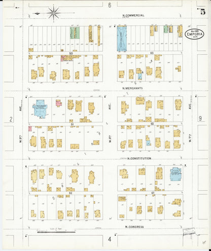 Sanborn Fire Insurance Map from Emporia, Lyon County, Kansas (1899), Sheet #0005 - Complete Map Set gallery image, historic Sanborn map, vintage wall art, Kansas Kansas