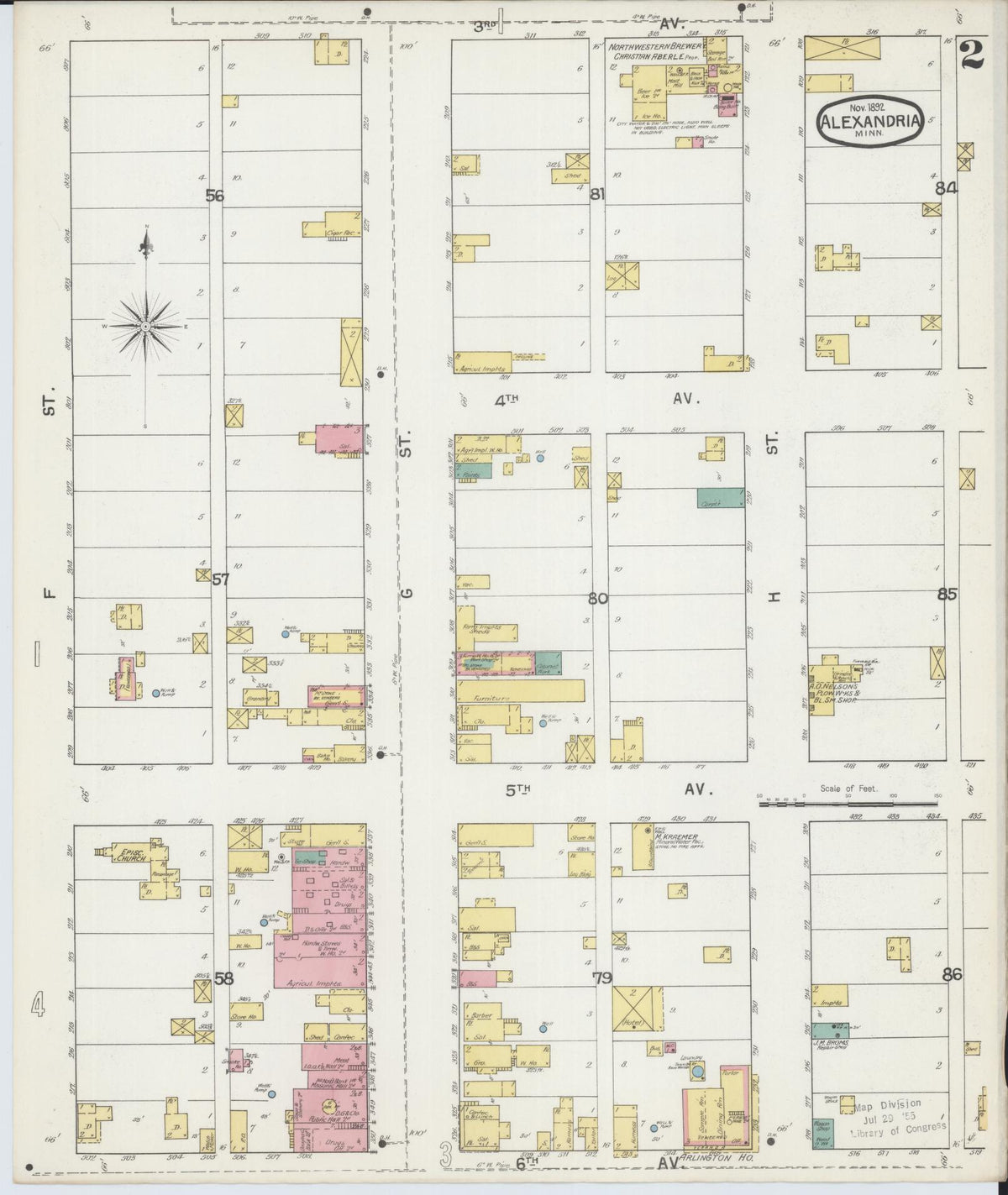 Sanborn Fire Insurance Map from Alexandria, Douglas County, Minnesota (1892), Sheet #0002 - Historic Sanborn Fire Insurance Map Print, vintage old map wall art, antique decor, genealogy gift, Minnesota Minnesota map
