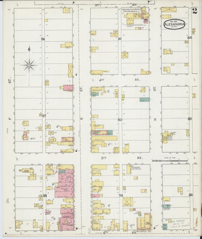 Sanborn Fire Insurance Map from Alexandria, Douglas County, Minnesota (1892), Sheet #0002 - Historic Sanborn Fire Insurance Map Print, vintage old map wall art, antique decor, genealogy gift, Minnesota Minnesota map