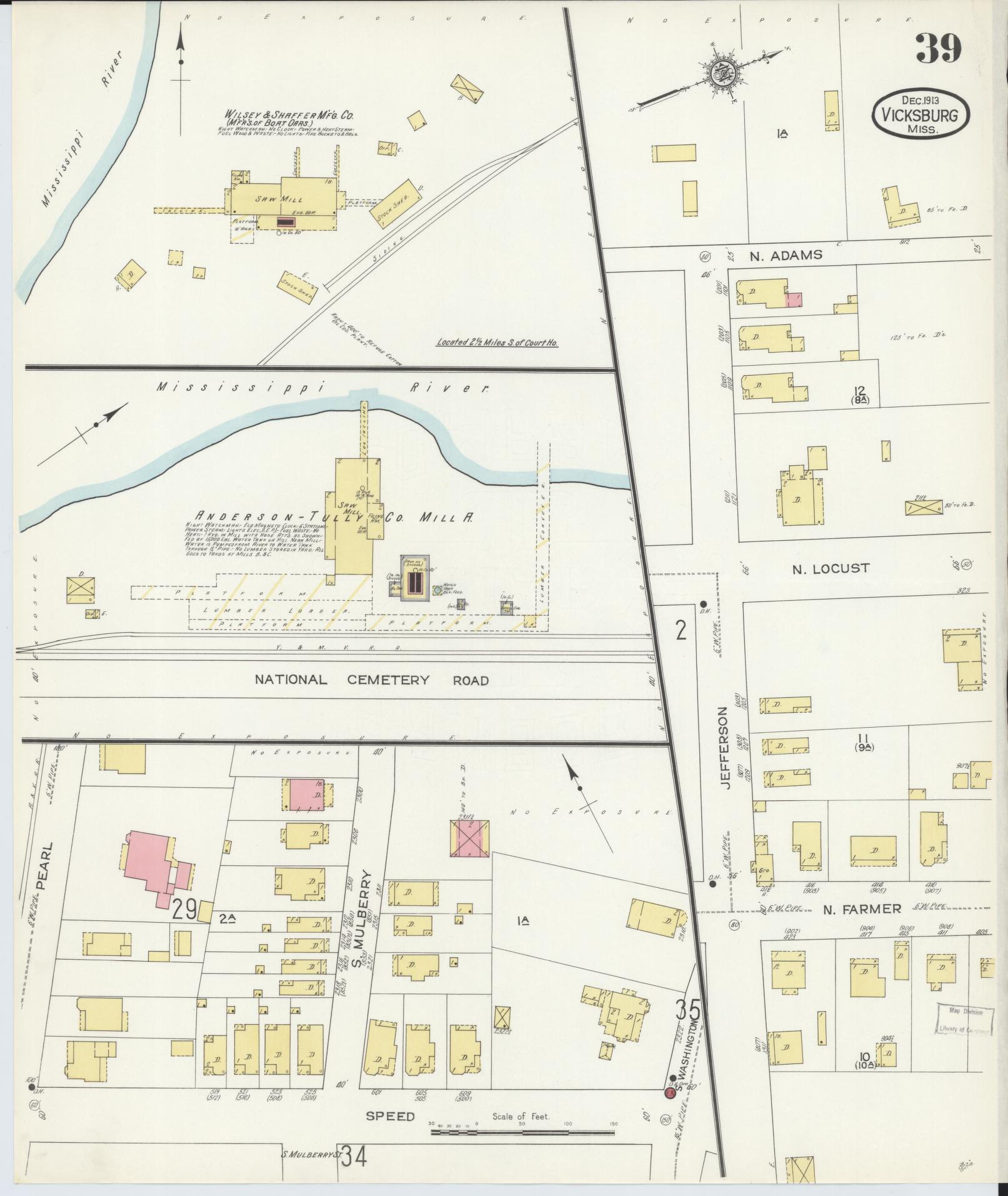 Sanborn Fire Insurance Map from Vicksburg, Warren County, Mississippi (1913), Sheet #0039 - Historic Sanborn Fire Insurance Map Print, vintage old map wall art, antique decor, genealogy gift, Mississippi Mississippi map