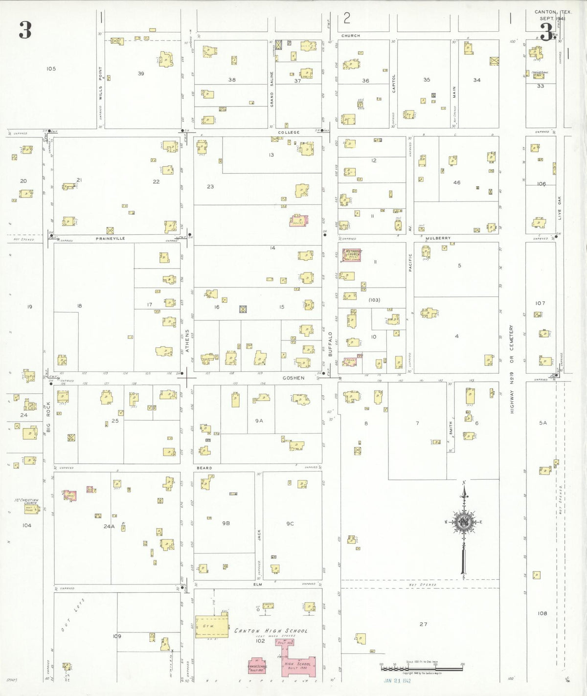 Sanborn Fire Insurance Map from Canton, Van Zandt County, Texas (1941), Sheet #0003 - Complete Map Set gallery image, historic Sanborn map, vintage wall art, Texas Texas