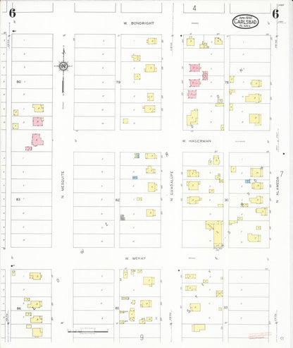 Sanborn Fire Insurance Map from Carlsbad, Eddy County, New Mexico (1930), Sheet #0006 - Complete Map Set gallery image, historic Sanborn map, vintage wall art, New Mexico New Mexico