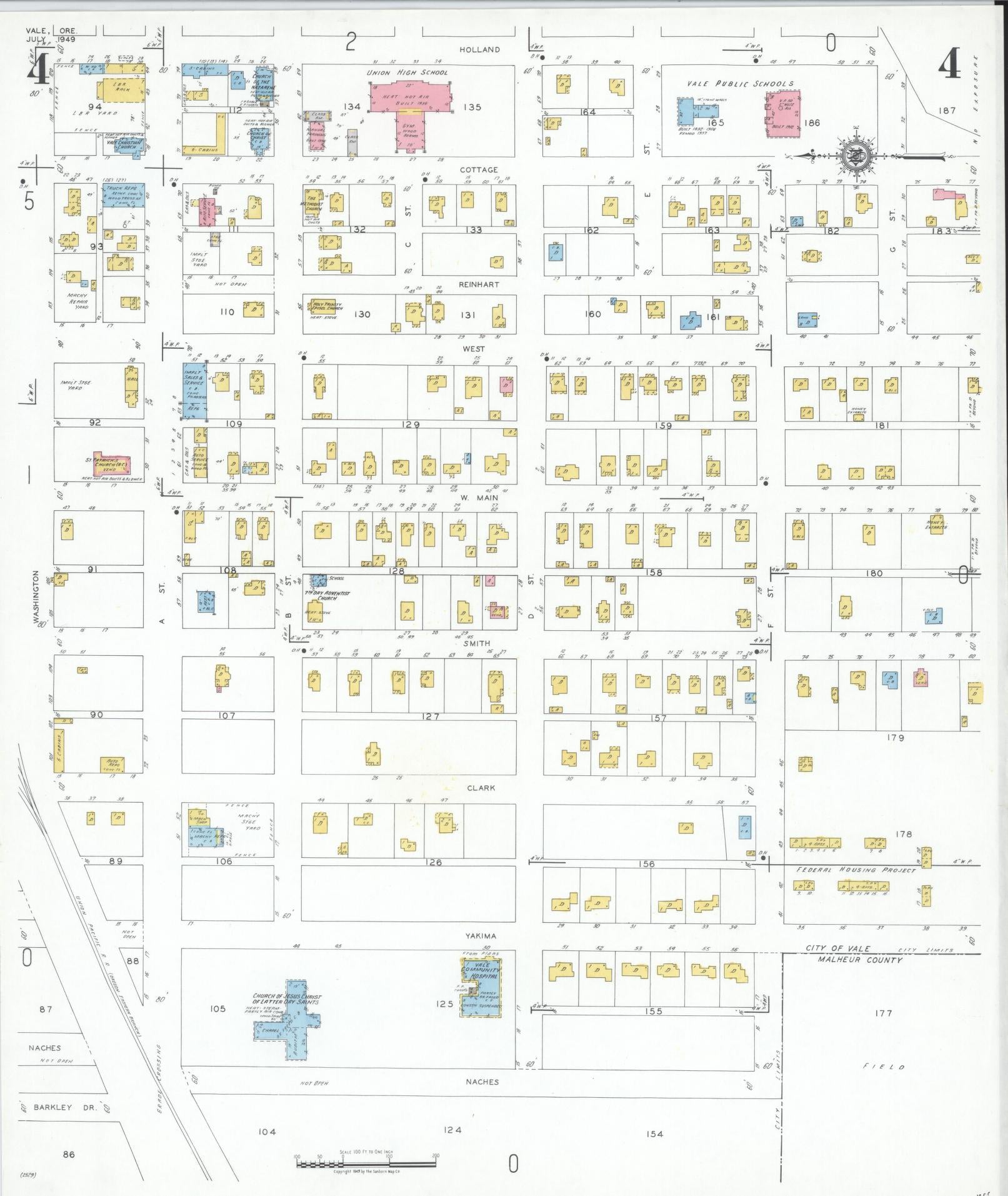 Sanborn Fire Insurance Map from Vale, Malheur County, Oregon (1949), Sheet #0004 - Complete Map Set gallery image, historic Sanborn map, vintage wall art, Oregon Oregon