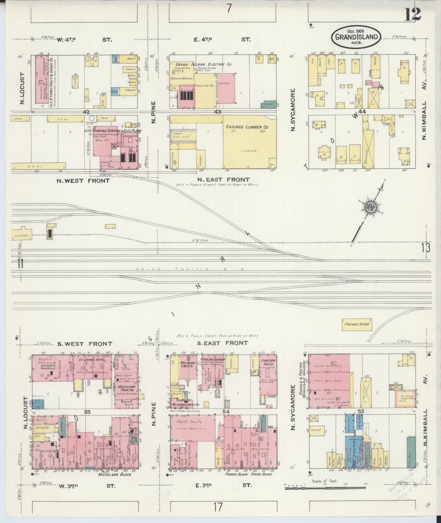 Sanborn Fire Insurance Map from Grand Island, Hall County, Nebraska (1909), Sheet #0012 - Complete Map Set gallery image, historic Sanborn map, vintage wall art, Nebraska Nebraska