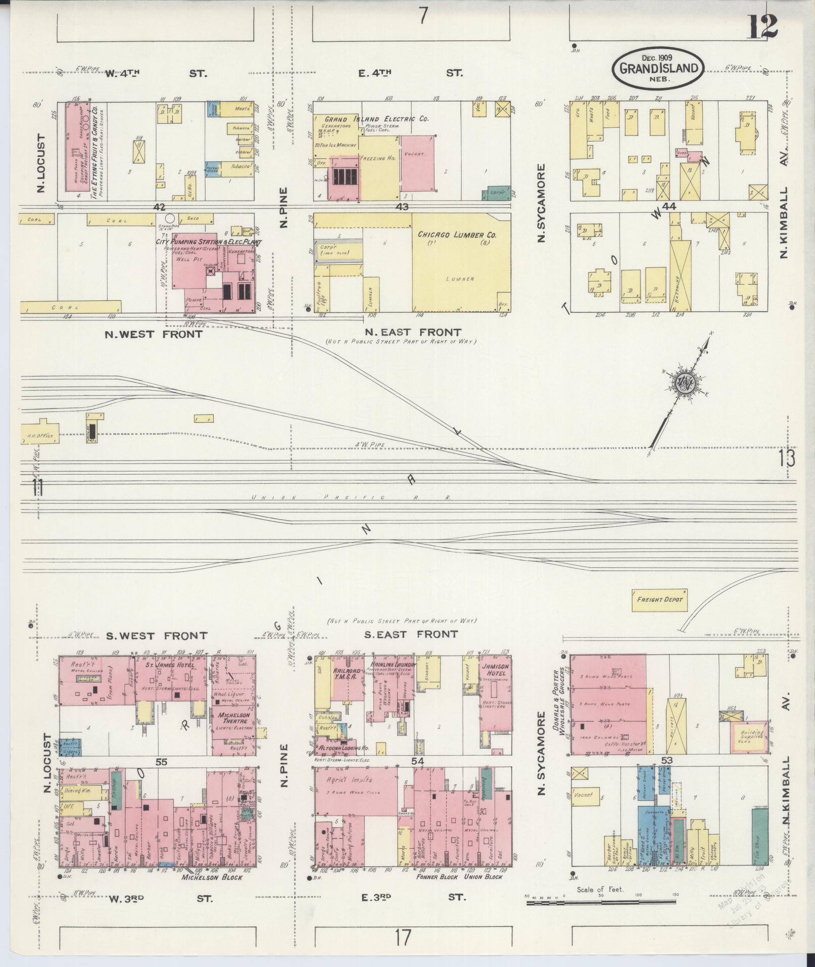 Sanborn Fire Insurance Map from Grand Island, Hall County, Nebraska (1909), Sheet #0012 - Complete Map Set gallery image, historic Sanborn map, vintage wall art, Nebraska Nebraska