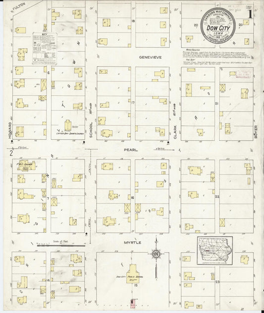 Sanborn Fire Insurance Map from Dow City, Crawford County, Iowa (1913), Sheet #0001 - Historic Sanborn Fire Insurance Map Print, vintage old map wall art