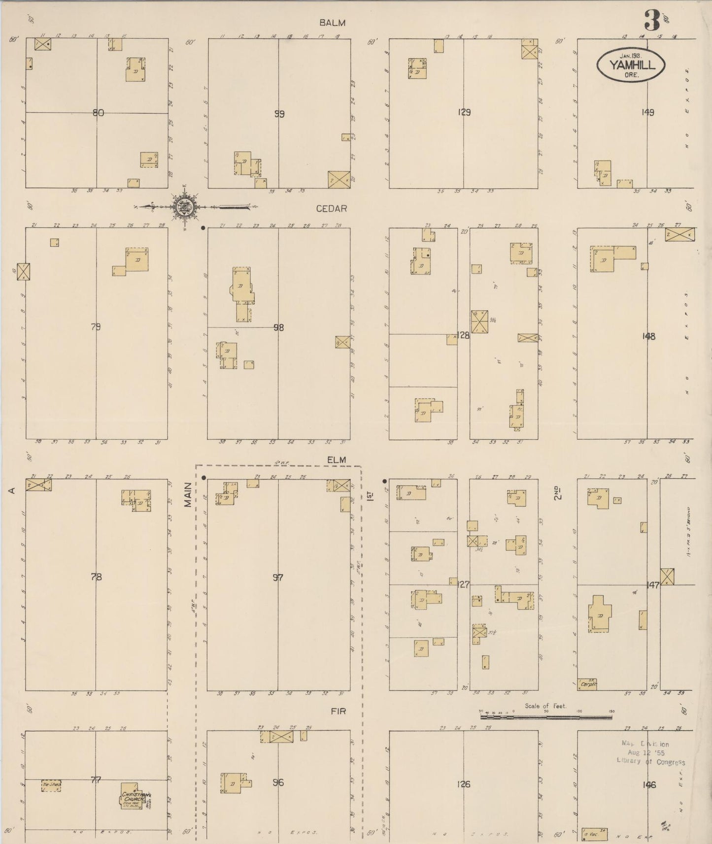 Sanborn Fire Insurance Map from Yamhill, Yamhill County, Oregon (1913), Sheet #0003 - Complete Map Set gallery image, historic Sanborn map, vintage wall art, Oregon Oregon