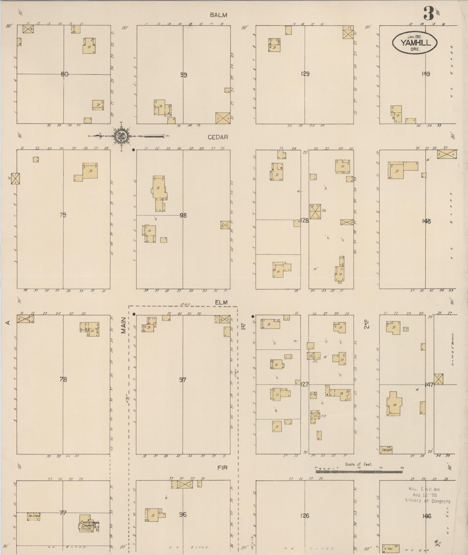 Sanborn Fire Insurance Map from Yamhill, Yamhill County, Oregon (1913), Sheet #0003 - Complete Map Set gallery image, historic Sanborn map, vintage wall art, Oregon Oregon