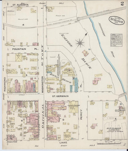 Sanborn Fire Insurance Map from Saint Cloud, Stearns, Benton, and Sherburne Counties, Minnesota (1884), Sheet #0002 - Complete Map Set gallery image, historic Sanborn map, vintage wall art, Minnesota Minnesota
