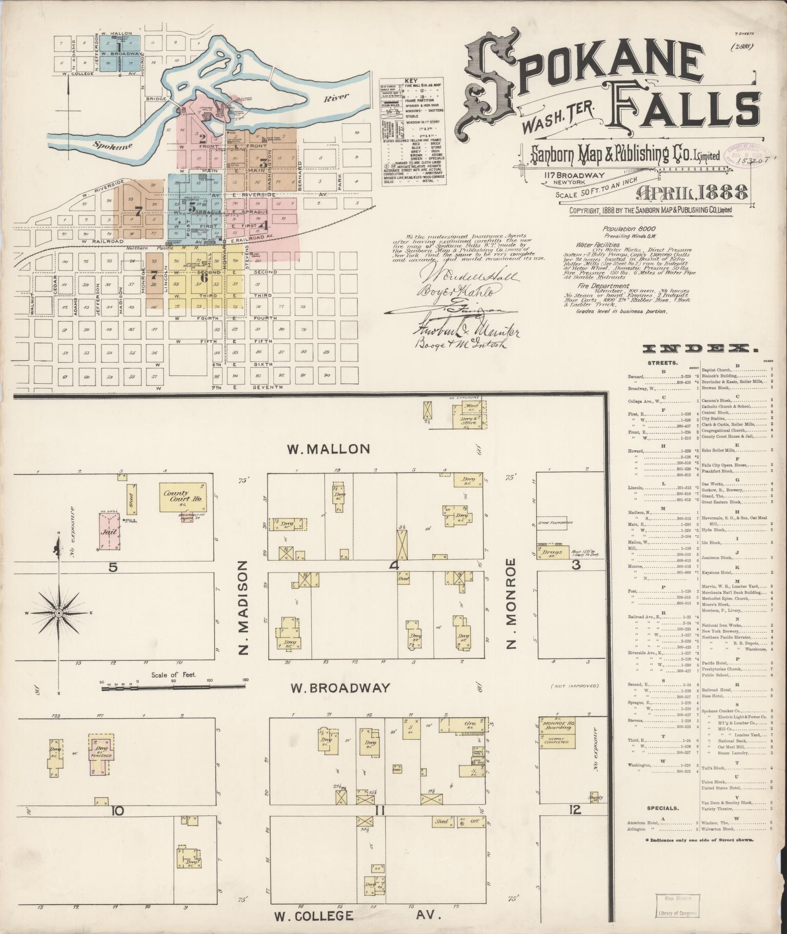 Sanborn Fire Insurance Map from Spokane, Spokane County, Washington (1888), Sheet #0001 - Complete Map Set gallery image, historic Sanborn map, vintage wall art, Washington Washington