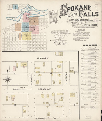 Sanborn Fire Insurance Map from Spokane, Spokane County, Washington (1888), Sheet #0001 - Complete Map Set gallery image, historic Sanborn map, vintage wall art, Washington Washington
