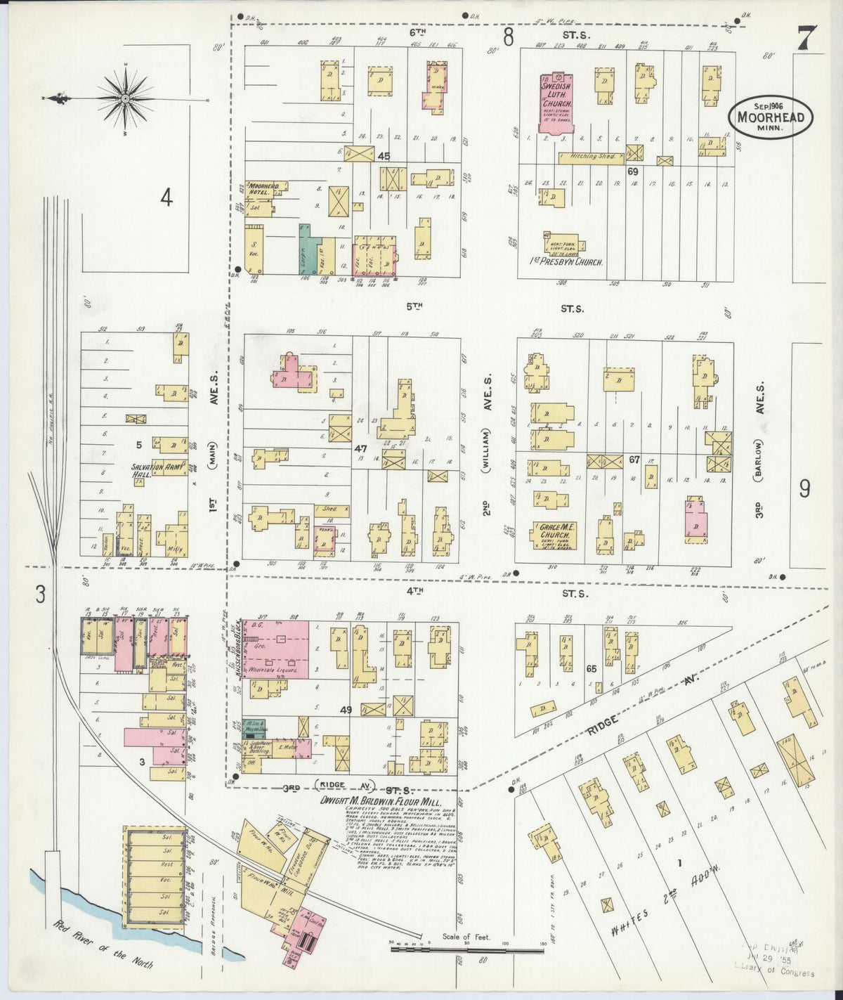 Sanborn Fire Insurance Map from Moorhead, Clay County, Minnesota (1906), Sheet #0007 - Historic Sanborn Fire Insurance Map Print, vintage old map wall art, antique decor, genealogy gift, Minnesota Minnesota map