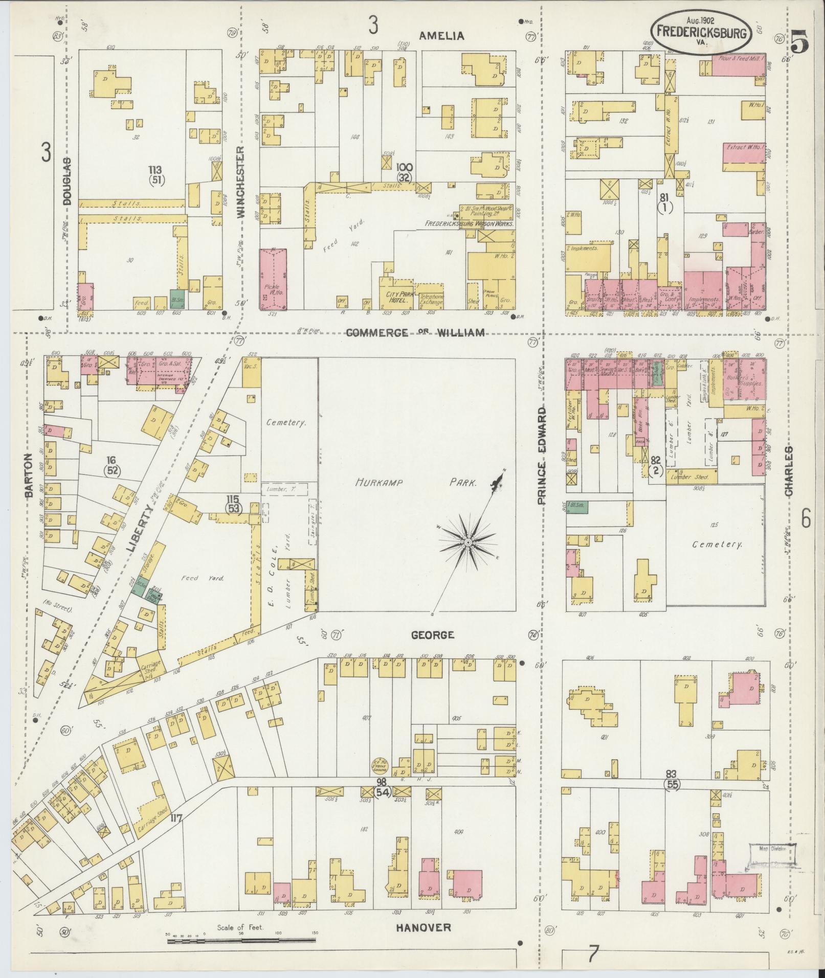 Sanborn Fire Insurance Map from Fredericksburg, Independent Cities, Virginia (1902), Sheet #0005 - Complete Map Set gallery image, historic Sanborn map, vintage wall art, Virginia Virginia