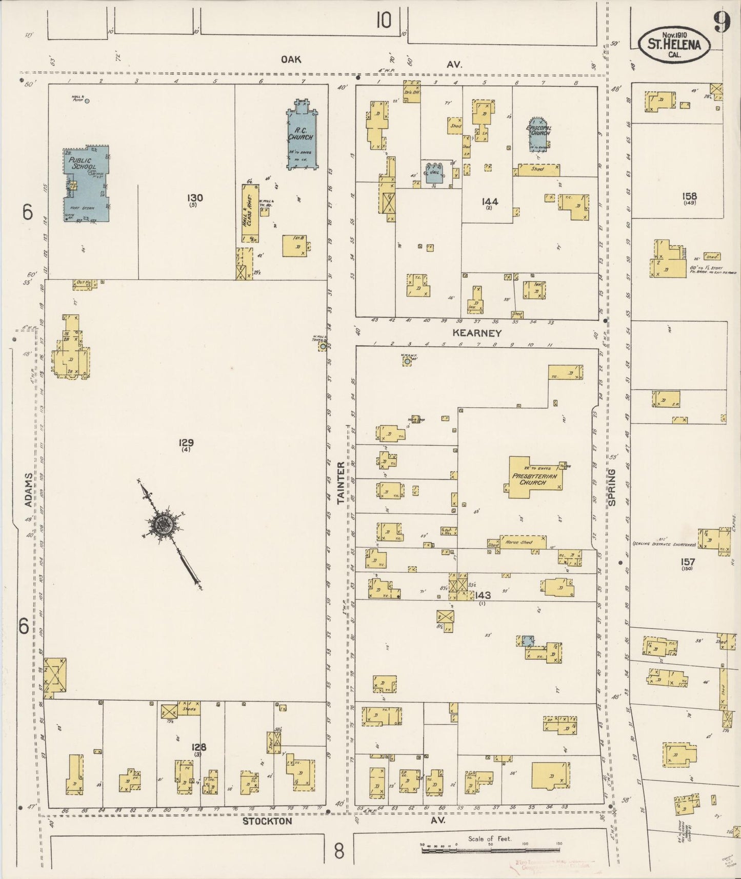 Sanborn Fire Insurance Map from Saint Helena, Napa County, California (1910), Sheet #0009 - Complete Map Set gallery image, historic Sanborn map, vintage wall art, California California