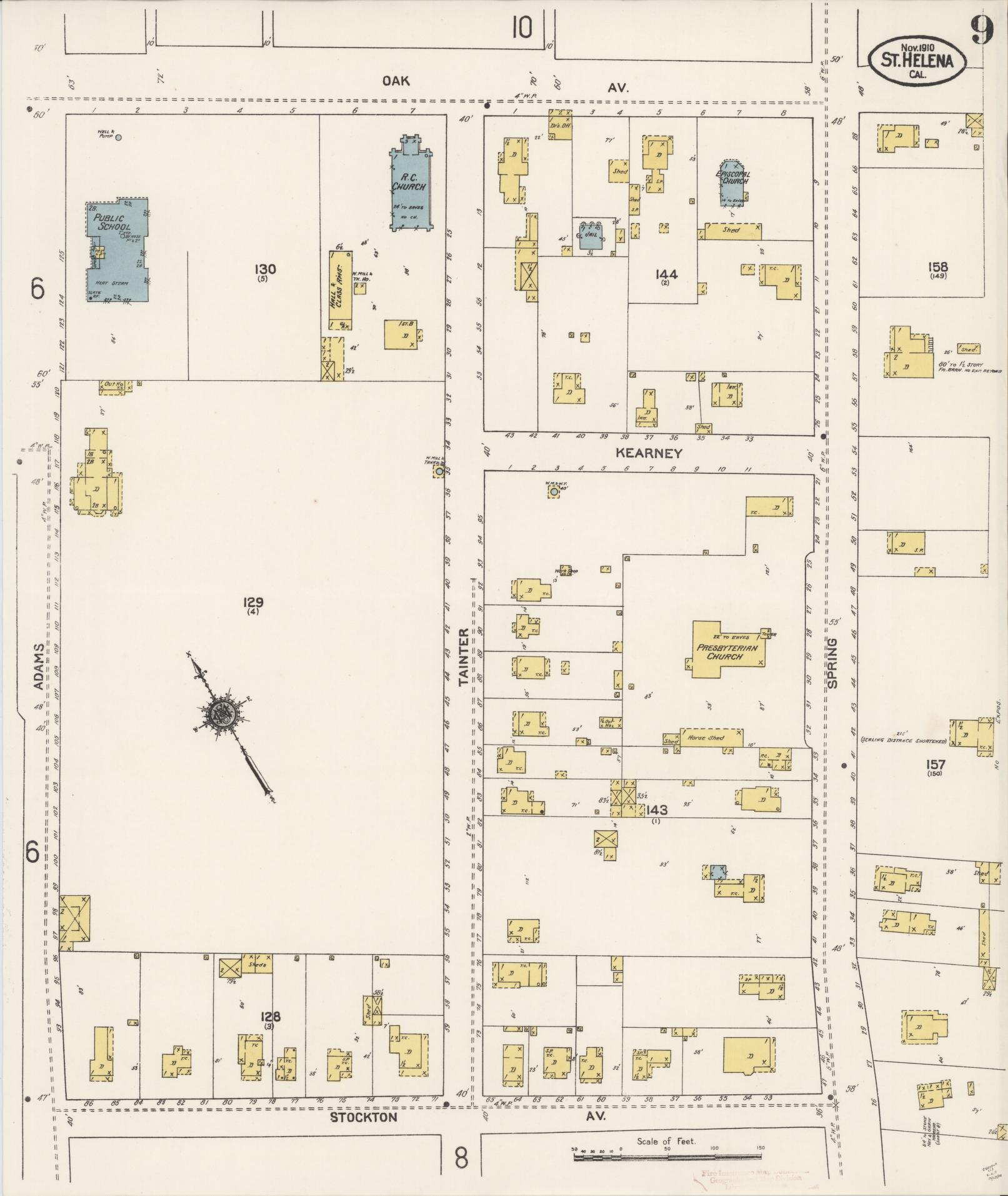 Sanborn Fire Insurance Map from Saint Helena, Napa County, California (1910), Sheet #0009 - Complete Map Set gallery image, historic Sanborn map, vintage wall art, California California