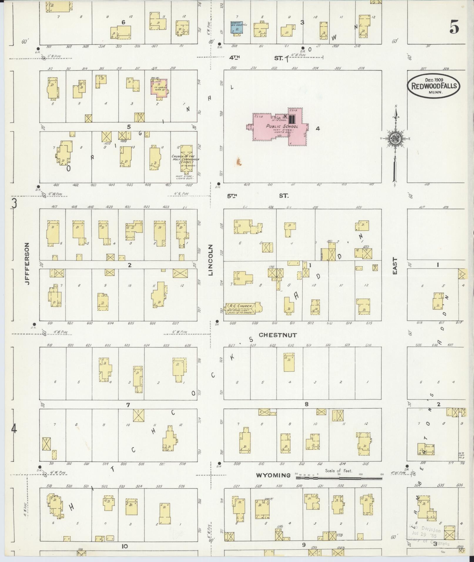 Sanborn Fire Insurance Map from Redwood Falls, Redwood County, Minnesota (1909), Sheet #0005 - Complete Map Set gallery image, historic Sanborn map, vintage wall art, Minnesota Minnesota