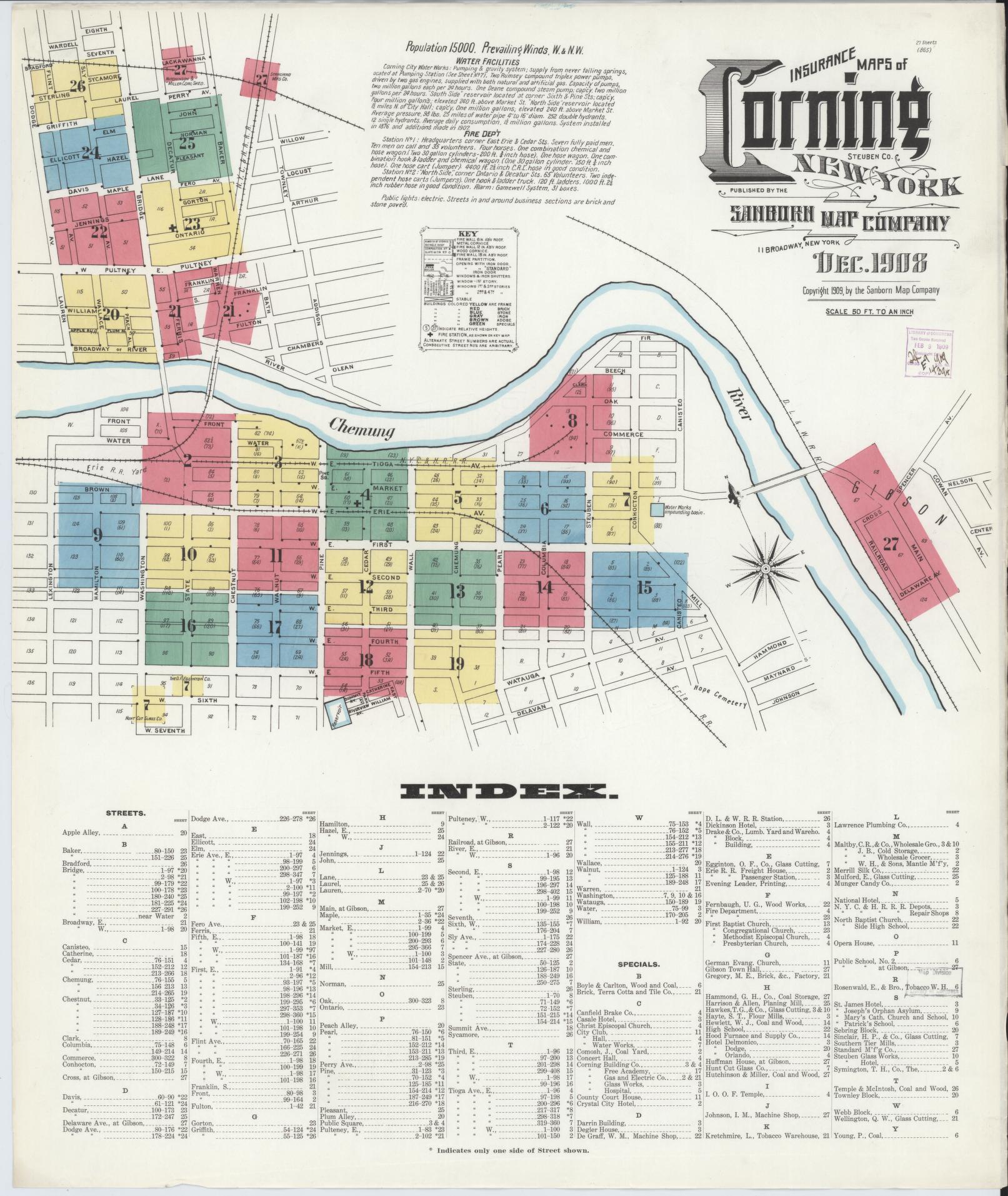 Sanborn Fire Insurance Map from Corning, Steuben County, New York. (1908) – Historic Sanborn Fire Insurance Map Print