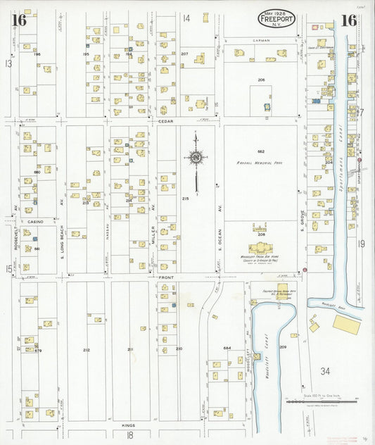 Sanborn Fire Insurance Map from Freeport, Nassau County, New York (1928), Sheet #0016 - Historic Sanborn Fire Insurance Map Print, vintage old map wall art, antique decor, genealogy gift, New York New York map