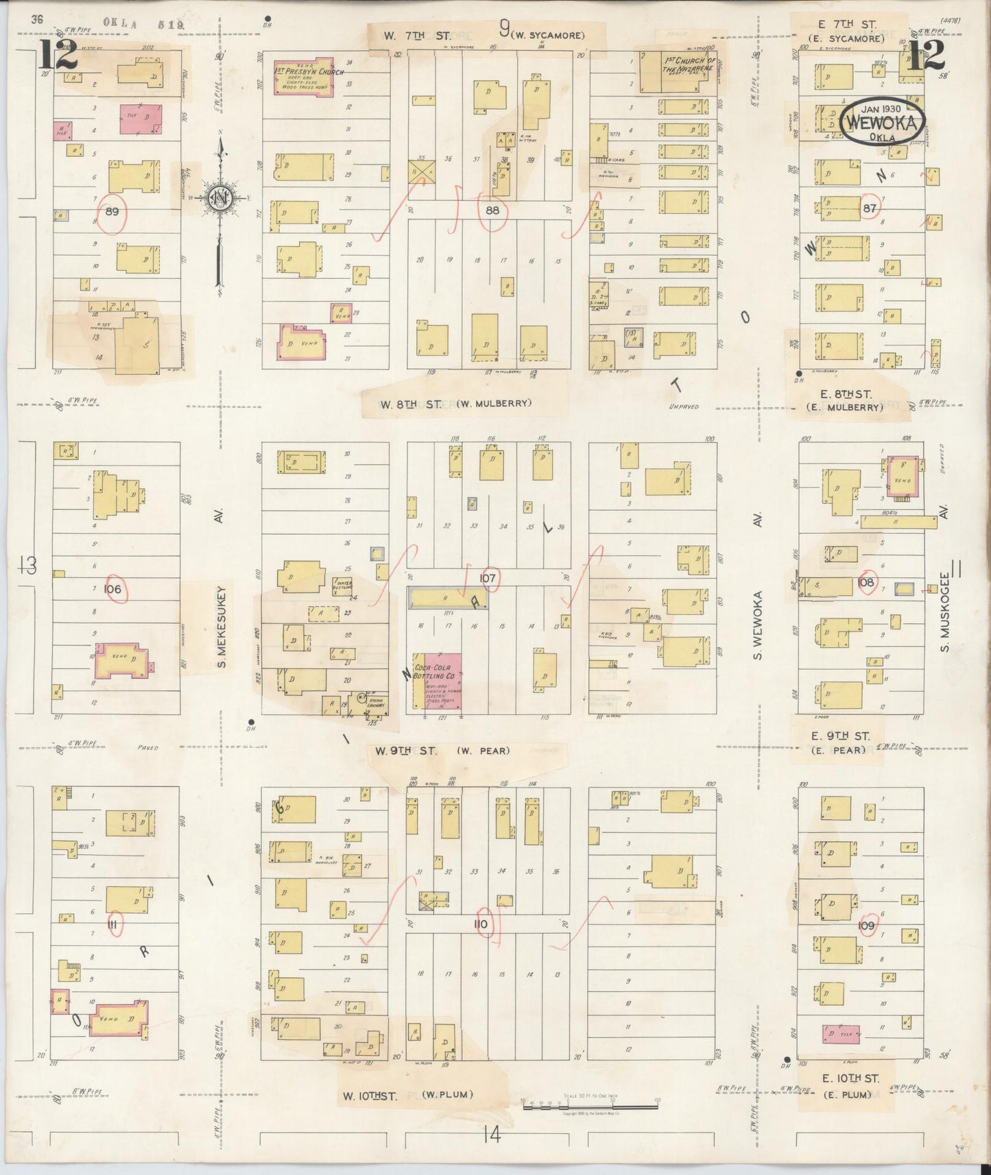 Sanborn Fire Insurance Map from Wewoka, Seminole County, Oklahoma (1945), Sheet #0012 - Complete Map Set gallery image, historic Sanborn map, vintage wall art, Oklahoma Oklahoma