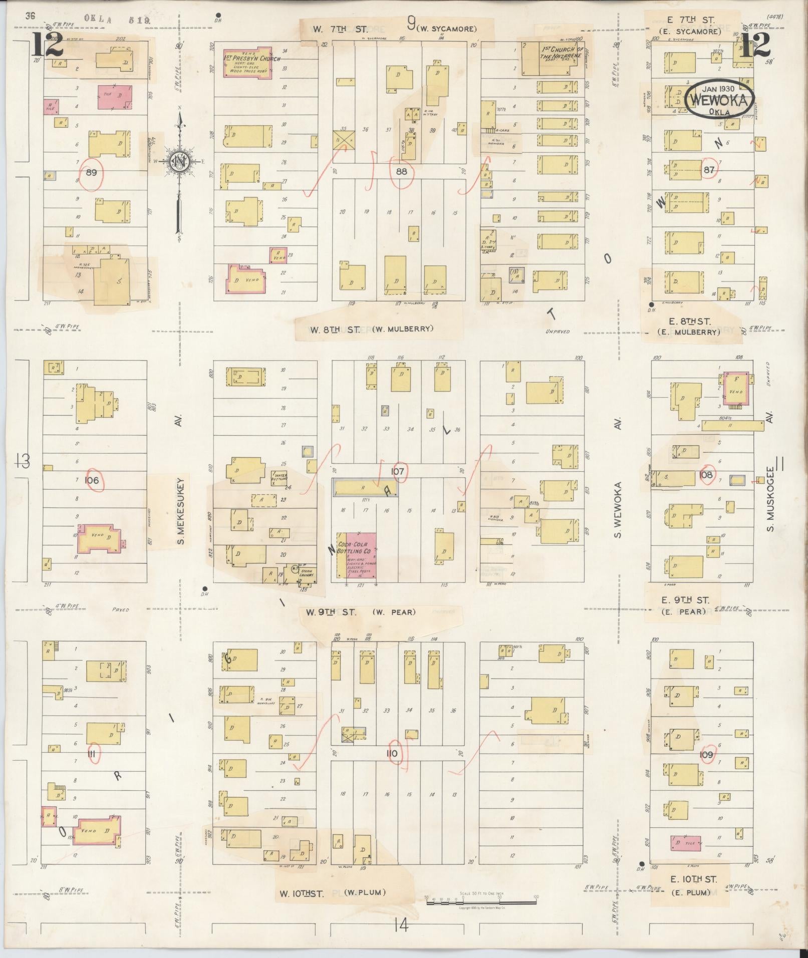 Sanborn Fire Insurance Map from Wewoka, Seminole County, Oklahoma (1945), Sheet #0012 - Complete Map Set gallery image, historic Sanborn map, vintage wall art, Oklahoma Oklahoma