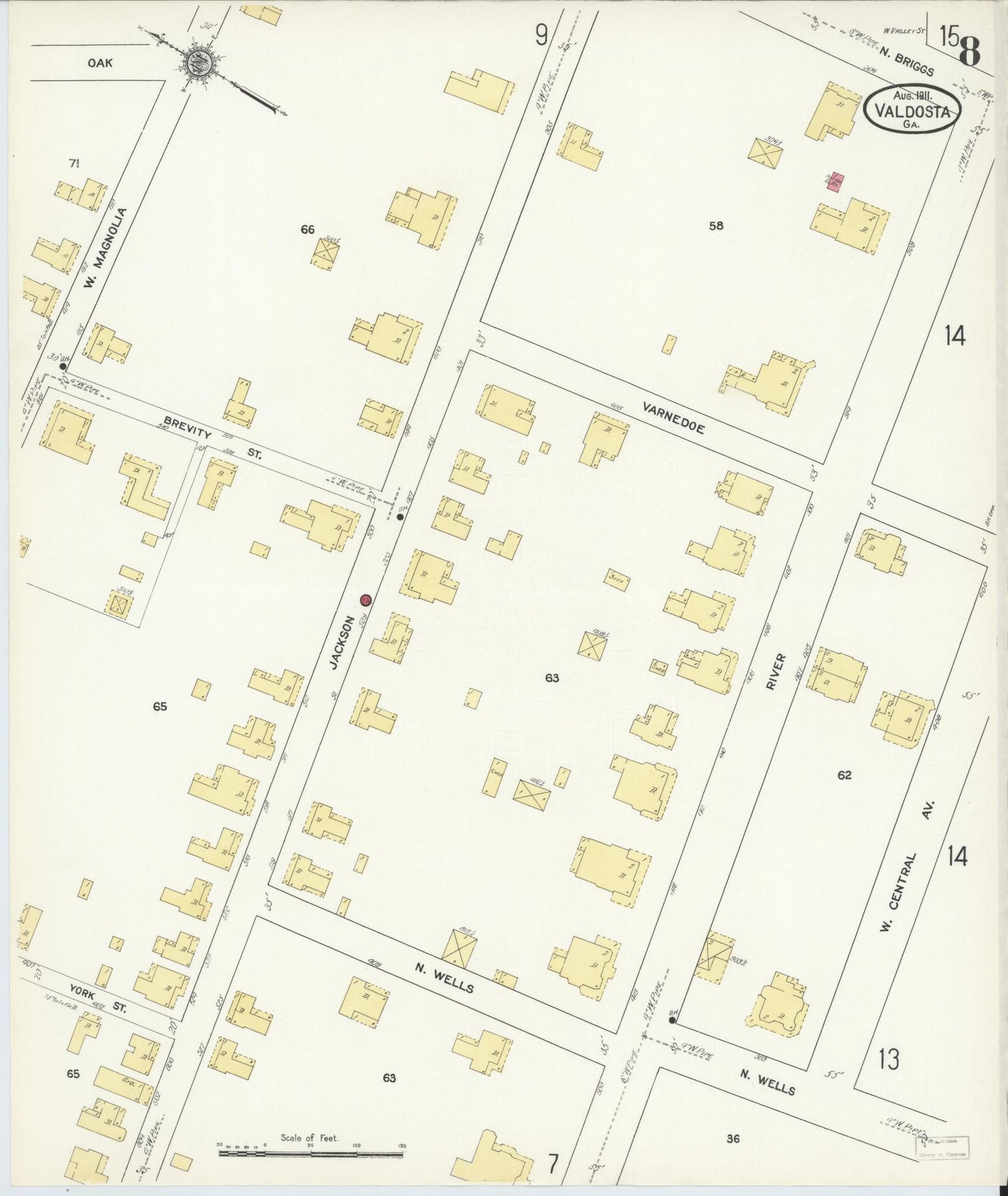Sanborn Fire Insurance Map from Valdosta, Lowndes County, Georgia (1911), Sheet #0008 - Complete Map Set gallery image, historic Sanborn map, vintage wall art, Georgia Georgia