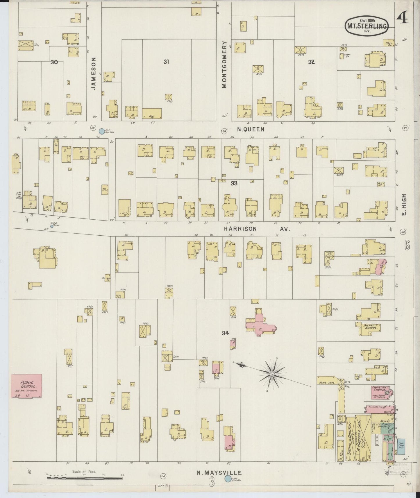 Sanborn Fire Insurance Map from Mount Sterling, Montgomery County, Kentucky (1895), Sheet #0004 - Complete Map Set gallery image, historic Sanborn map, vintage wall art, Kentucky Kentucky